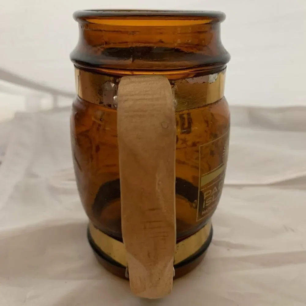 Vintage Texas Gulf Coast Souvenir Brown Glass Mug Wood Handle